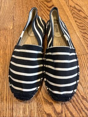 Soludos Black and White Striped Canvas Espadrilles